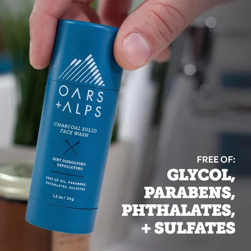 Vista 6 de Oars + Alps Lavado facial con carbón activado, limpiador facial exfoliante que combate puntos negros, tamaño de viaje, vegano y sin gluten, 1.2 onzas