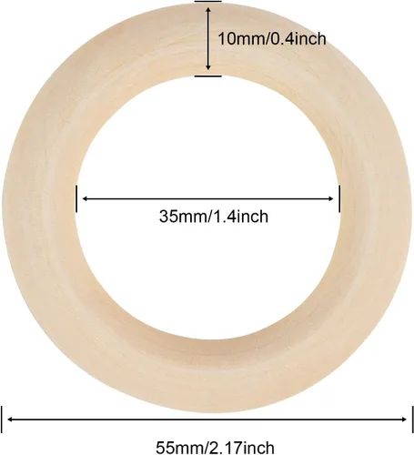 Vista 2 de 15 anillos de madera de macramé, anillos de madera maciza sin terminar naturales para conectores colgantes de manualidades (2.165 in)