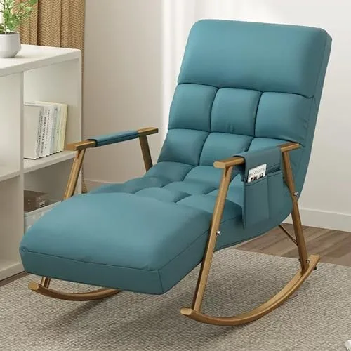 Vista 8 de Modern Upholstered Rocking Chair with Adjustable Backrest and Side Pocket High Capacity for Comfortable Seating in Bedroom and Living Amarillo