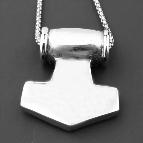 Vista 5 de Collar con colgante de martillo de Thors de acero inoxidable, vintage, vikingo, nórdico, con cadena
