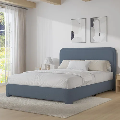 Vista 30 de BarnFurin Base de cama individual con cabecero, cama de plataforma tapizada Cloud Boucle, esquinas redondeadas suaves, no necesita somier, Beige