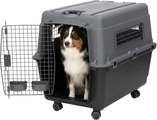 Vista 17 de SportPet Designs Perreras de plástico, Jaulas de viaje para perro, de plástico con ruedas, aprobadas para aerolínea, con puerta de alambre
