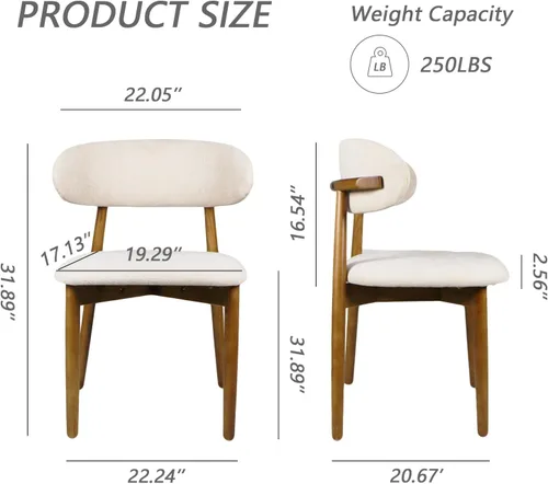 Vista 2 de Sillas de comedor tapizadas modernas, asiento de tela beige con patas de madera, sillas auxiliares de cocina contemporáneas, juego de 2