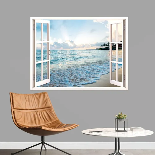 Vista 9 de IDEA4WALL Adhesivo mural removible para pared, arena blanca tropical, playa, orilla, palmera, naturaleza, desierto, fotografía, arte moderno
