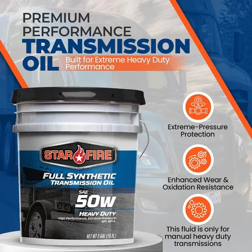Vista 2 de STARFIRE SAE 50W Aceite sintético completo para transmisión – cubo de 5 galones – Aceite para engranajes de alta resistencia para transmisiones