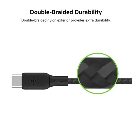 Vista 4 de Belkin Cable USB C a USB C, 2 m, 100W - Cargador Tipo C, Cable Cargador para iPhone, Trenzado, Flexible para iPhone 17, Galaxy S25, Pixel 10