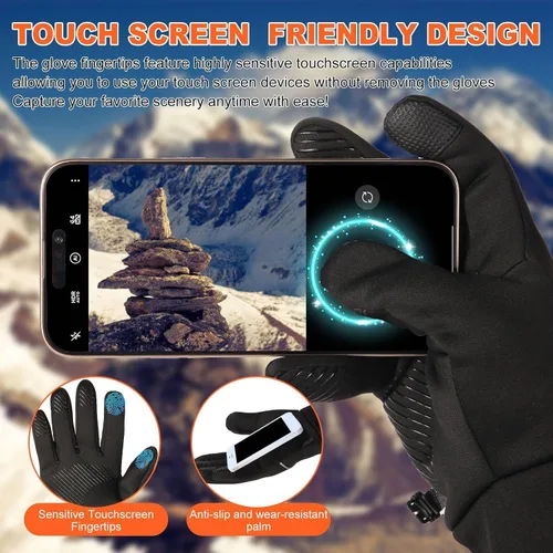 Vista 4 de Guantes de ciclismo de invierno para hombres y mujeres guantes térmicos impermeables con pantalla táctil y palma antideslizante, guantes ligeros