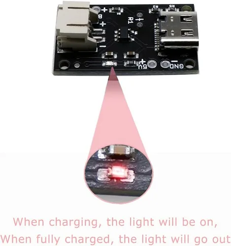 Vista 3 de Treedix 2 unids tipo C USB LiPo cargador de batería Junta sin batería con enchufe JST con indicador LED Tasa de carga ajustable automático apagado