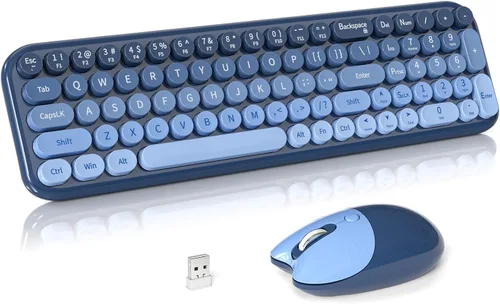 Vista 22 de Combo de teclado y mouse inalámbricos, 2.4 GHz degradado colorido de tamaño completo retro con mouse inalámbrico para PC/computadora