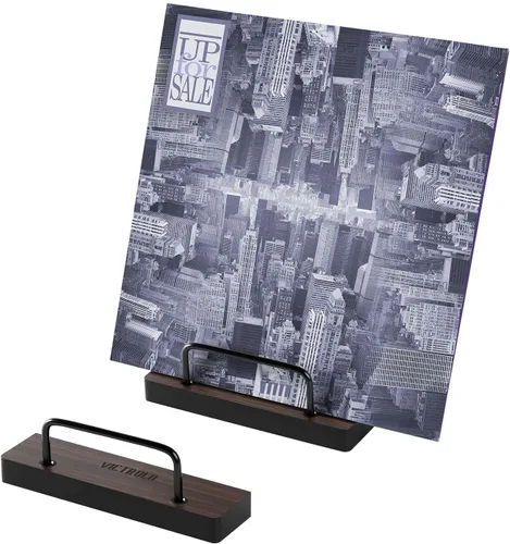 Vista 3 de Victrola The Shelf - Expositores de discos de vinilo - Muestra tu álbum de arte favorito, juego de 2, con detalles de metal negro, montaje en pared