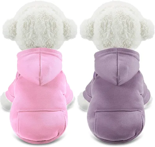 Vista 8 de SATINIOR 2 piezas de sudadera con capucha para perros de invierno, sudaderas cálidas para perros pequeños con bolsillos, abrigo de algodón para ropa