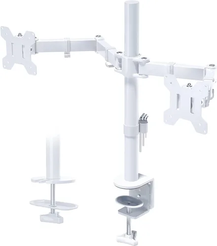 Vista 9 de BONTEC Soporte de escritorio para monitor doble, soporte de monitor ajustable de movimiento completo para pantallas de 13 a 27 pulgadas, brazos
