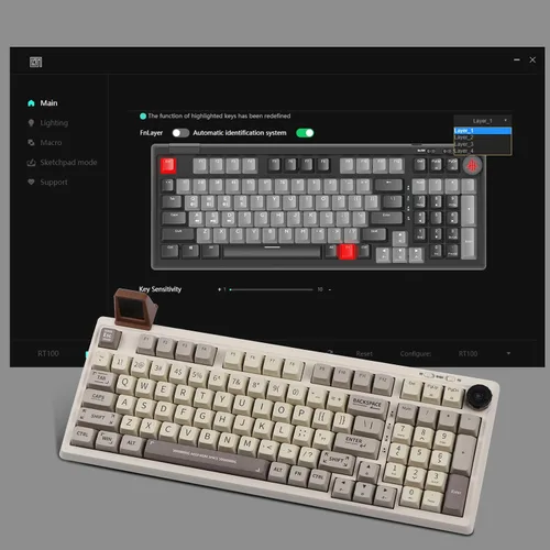 Vista 7 de EPOMAKER RT100 Junta de 97 teclas BT5.02.4GUSB-C Teclado mecánico para juegos con pantalla de visualización personalizable, perilla, enchufe