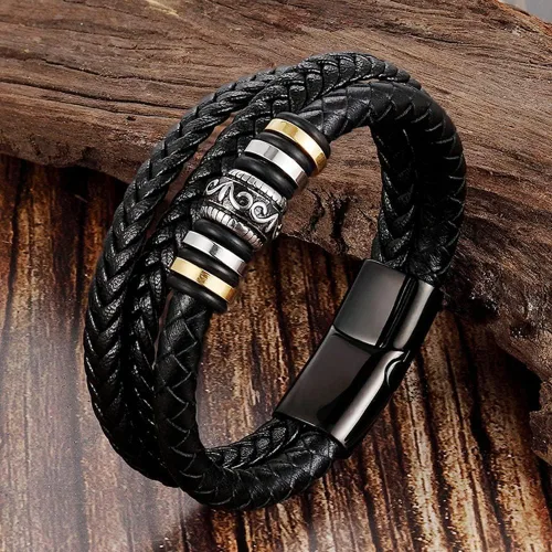 Vista 3 de LIU JUN Pulsera con texto en inglés «To My Man» para hombre, infinito de cuero trenzado para marido, regalos inspiradores de esposa "I Love You