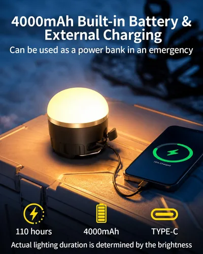 Vista 4 de Linterna LED recargable para campamento, 1000 lúmenes, luz súper brillante para tienda de campaña con batería de 4000 mAh, hasta 110 horas de tiempo