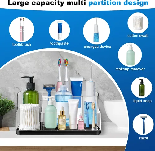 Vista 6 de Caja de almacenamiento de cosméticos negra para tocador y mostrador de baño, lápiz labial y cepillo, organizador de belleza, tocador, organizador