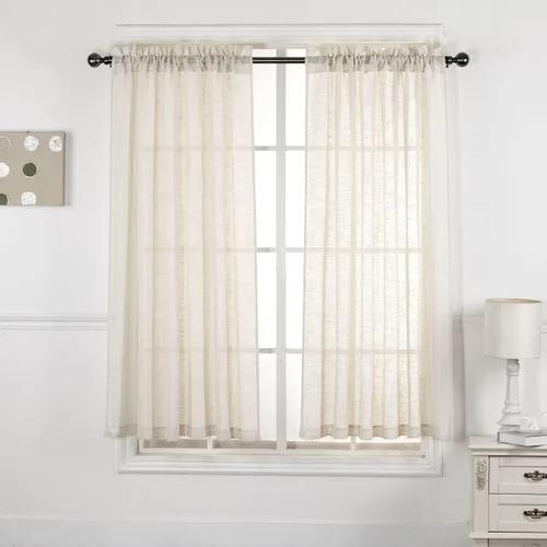 Vista 27 de 2 piezas de cortinas de aspecto de lino sólido y elegante, paneles totalmente cosidos, niveles de tratamiento de ventanas