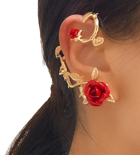 Vista 5 de Pendientes vintage de ratán con diseño de espinas de rosas para orejas y flores, diseño retro de ramas de cimber