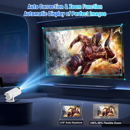 Vista 3 de Mini proyector, proyector portátil 1080P 4K, proyector inteligente con corrección trapezoidal automática, Wifi6 y Bluetooth, proyector de película