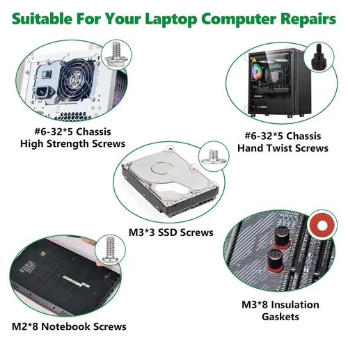 Vista 7 de 165 piezas de kit de tornillos para computadora para reparación de laptop y PC - Tornillos PCIe NVMe M.2, tuercas de separación, kit de tornillos