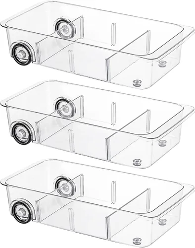 Vista 7 de Contenedores organizadores de refrigerador con ruedas, paquete de 2 organizadores extraíbles de refrigerador y almacenamiento, cajón de refrigerador