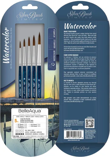 Vista 9 de Silver Brush Limited BA-2753S BelleAqua - Juego de pinceles redondos básicos para acuarela, 3 piezas, mango corto profesional, juego de pinceles