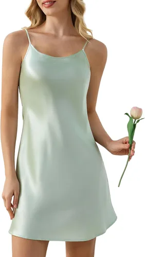 Vista 16 de THXSILK Camisón de seda para mujer, 100% seda de morera 19 Momme real, cuello redondo, tirantes delgados, camisón de seda para dormir Negro