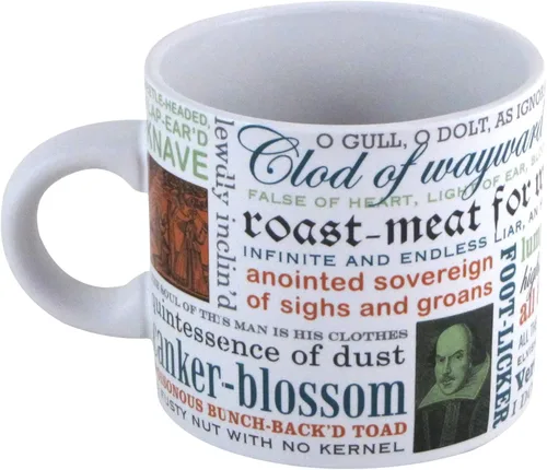 Vista 2 de The Unemployed Philosophers Guild Taza de café con insultos shakespearianos - Los insultos más ingeniosos y crueles de Shakespeare - Viene en una