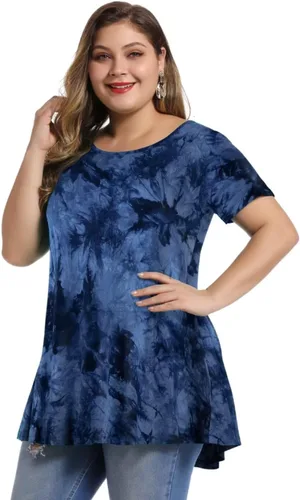 Vista 3 de MONNURO - Camiseta de manga corta para mujer, holgada con mucho vuelo, talla grande