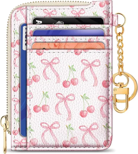 Vista 23 de GIANCOMICS Cartera delgada con tarjetero para mujer, funda pequeña con bloqueo Rfid, llavero de bolsillo delgado con cremallera curvada, tarjetero