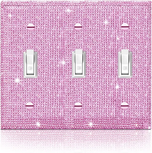 Vista 26 de 4 piezas de placa de pared rosa plateado brillante cubierta decorativa interruptor de luz cubierta de interruptor de palanca única diamantes