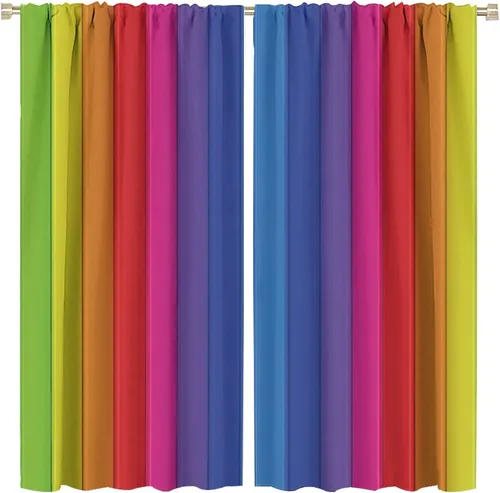 Vista 83 de Cortinas opacas abstractas de arco iris, pintura de color arcoíris con gotas, diseño gráfico creativo con bolsillo para barra, para sala de estar