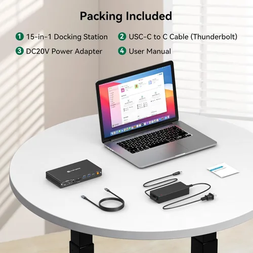 Vista 7 de Estación de acoplamiento Thunderbolt 4 monitores 4K a 60Hz para M1 M2 M3 M4 MacBook Pro/Air con tecnología DisplayLink, Base USB C 15 en 1 con 4