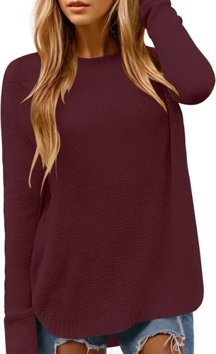 Vista 7 de DB MOON Suéter de Punto de Manga Larga con Cuello Redondo para Mujer 2025 Ajuste Holgado Suave Sólido Pullover Beige
