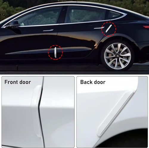Vista 5 de Compatible con Tesla Model 3 Protectores de Bordes de Puerta, 4 Piezas Tiras Anticolisión Blancas para Puertas de Automóvil para Model 3 2017 2018