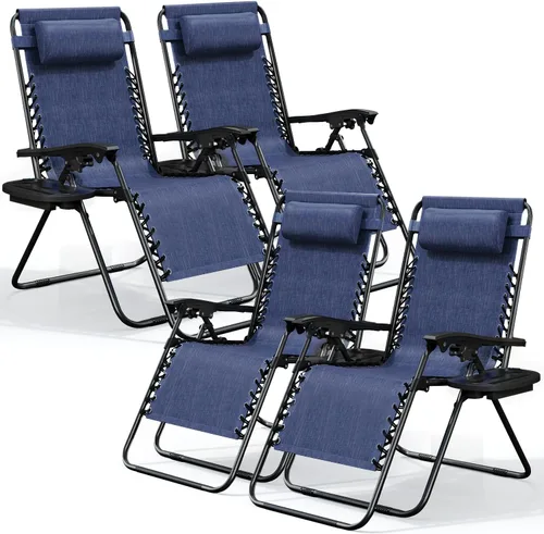 Vista 21 de Nestl Sillas de gravedad cero, juego de 2, silla de patio al aire libre con almohadas y bandejas portavasos, silla reclinable plegable de malla
