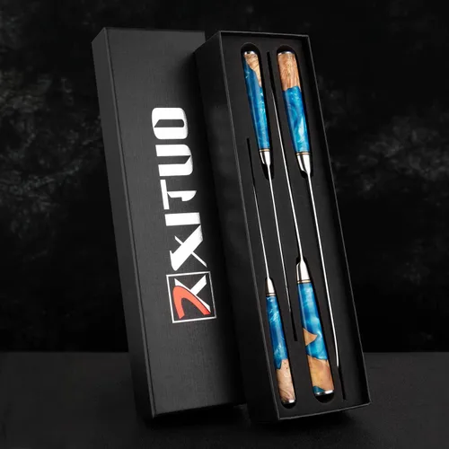 Vista 5 de XITUO VG10 Juego de cuchillos de chef japoneses de acero Damasco de 4 piezas, resina azul y mango de madera, cuchillo de chef de 8 pulgadas