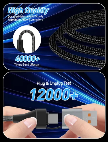 Vista 6 de Cable de carga múltiple de 100 W para Garmin Watch, cable de carga rápida USB múltiple de 10 pies con USB-C (100 W), Lightning, Micro-USB y cargador