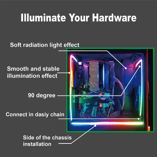 Vista 6 de Airgoo NEON - Tira LED RGB para PC direccionable, 15.75 x 0.55 x 0.28 pulgadas, tubo de goma de silicona difusa para cabezal argb de 5 V y 3 pines