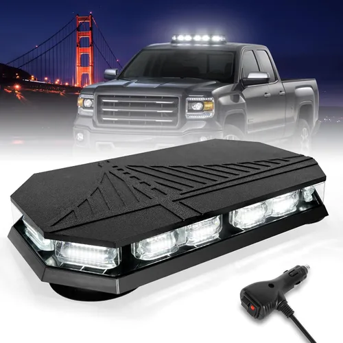 Vista 11 de HLauto Barra de luces estroboscópicas de emergencia 406D en la azotea, 102 LED ámbar mini faro de seguridad intermitente barra de luces de tráfico