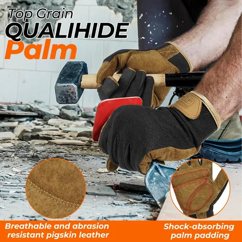 Vista 2 de HANDLANDY Guantes de trabajo para hombre y mujer, guantes de trabajo de mecánicos de uso general con pantalla táctil, guantes de trabajo flexibles
