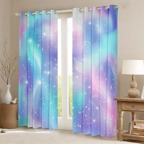 Vista 2 de Erosebridal Cortinas opacas de teñido anudado, cortinas de oscurecimiento de galaxia, tratamiento de ventana de nebulosa, 38 x 45 pulgadas, 2