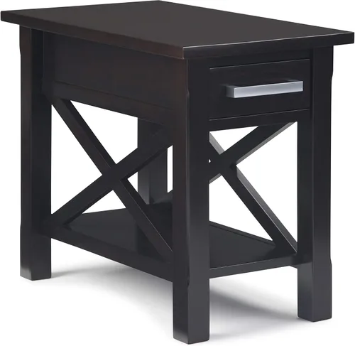 Vista 25 de SIMPLIHOME Kitchener - Mesa auxiliar cuadrada de madera maciza de 21 pulgadas de ancho, color marrón Contemporary accent table with X-design, a