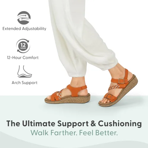 Vista 2 de Orthofeet Sandalias ortopédicas Chloe de cuña de cuero ajustable para mujer