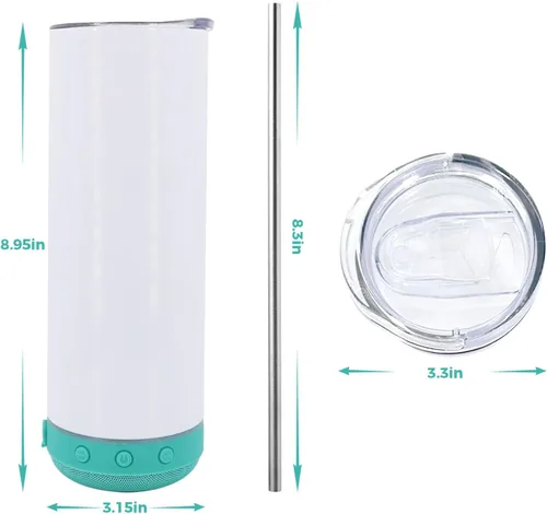 Vista 2 de Paquete de 4 vasos con altavoz musical de 20 onzas, taza de música recta con pajita, tapa, cepillo para pajilla, envoltura retráctil, taza de café