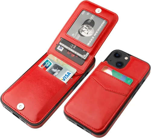 Vista 10 de KIHUWEY Funda Cartera Compatible con iPhone 13 con Soporte para Tarjetas de Crédito, Cierre Magnético de Cuero Premium con Soporte, Funda Protectora