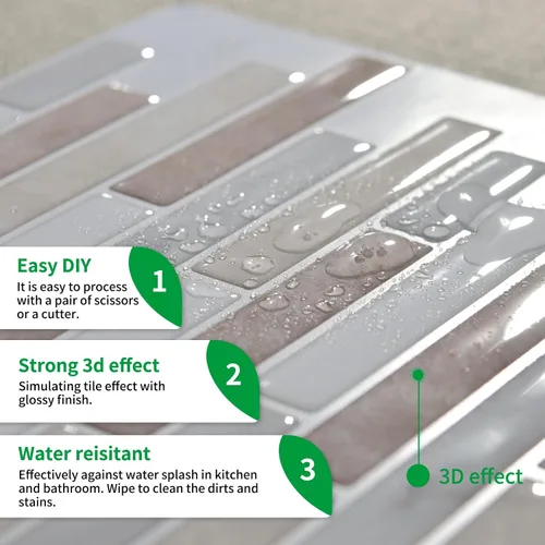 Vista 6 de LONGKING Protector contra salpicaduras de mármol despegable y adhesivo de 10 hojas para cocina, protector contra salpicaduras de azulejos