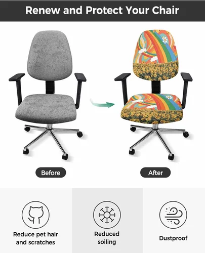 Vista 4 de Fundas coloridas para sillas de oficina con diseño de arco iris, 2 piezas, suave, decorativo, protector para silla de escritorio, protector
