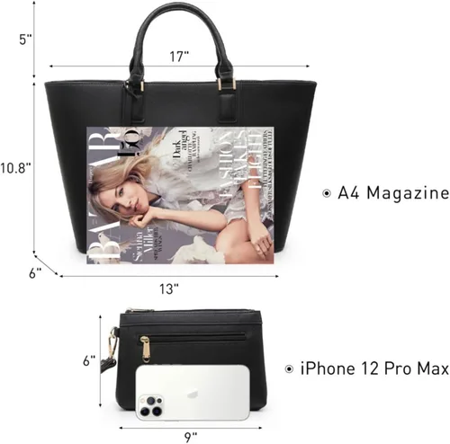 Vista 6 de DASEIN - Bolsa de mano para mujer, bolsa tipo bandolera, asa superior, bolsa plana para trabajar