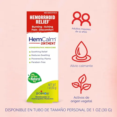 Vista 3 de Boiron HemCalm Ungüento para el alivio de hemorroides del dolor, picazón, hinchazón o malestar - 1 onza